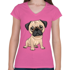 PRINTFASHION Ülő mopsz - Női V-nyakú póló - Rózsaszín női póló