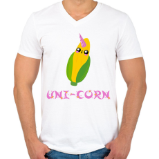 PRINTFASHION Uni-Corn - Férfi V-nyakú póló - Fehér