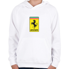 PRINTFASHION Unicorn - Ferrari - Gyerek kapucnis pulóver - Fehér