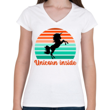 PRINTFASHION Unicorn inside - Női V-nyakú póló - Fehér női póló