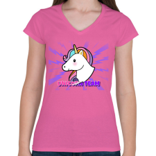 PRINTFASHION UNICORN TEAM - Női V-nyakú póló - Rózsaszín női póló