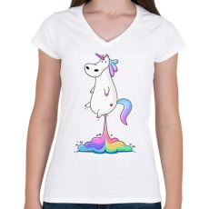 PRINTFASHION Unicornis fart  RAINBOW - Női V-nyakú póló - Fehér