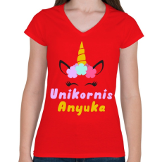 PRINTFASHION Unikornis Anyuka - Női V-nyakú póló - Piros