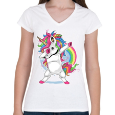 PRINTFASHION Unikornis dab táncos - Női V-nyakú póló - Fehér női póló