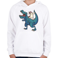 PRINTFASHION Unikornis dínó háton - Gyerek kapucnis pulóver - Fehér gyerek pulóver, kardigán