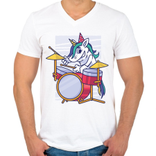 PRINTFASHION Unikornis dobos - Férfi V-nyakú póló - Fehér férfi póló