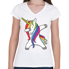 PRINTFASHION Unikornis dub- táncol - Női V-nyakú póló - Fehér női póló