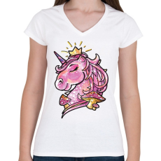 PRINTFASHION Unikornis gombákkal - Női V-nyakú póló - Fehér
