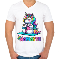 PRINTFASHION Unikornis jóga - Férfi V-nyakú póló - Fehér