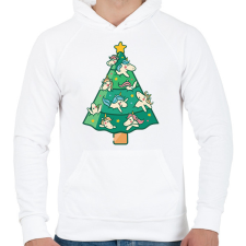 PRINTFASHION Unikornis karácsonyfa - Férfi kapucnis pulóver - Fehér férfi pulóver, kardigán