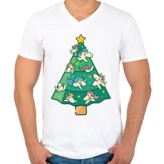 PRINTFASHION Unikornis karácsonyfa - Férfi V-nyakú póló - Fehér