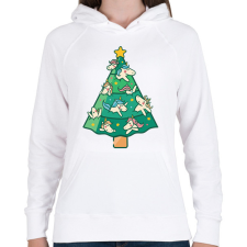 PRINTFASHION Unikornis karácsonyfa - Női kapucnis pulóver - Fehér női pulóver, kardigán