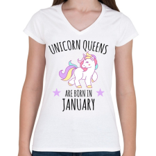PRINTFASHION Unikornis királylányok születésnapja januárban - Női V-nyakú póló - Fehér női póló