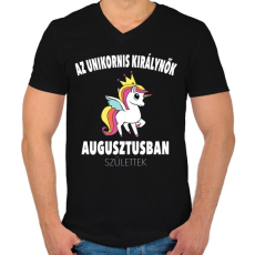 PRINTFASHION Unikornis királynők augusztusban születtek (MAGYAR) - Férfi V-nyakú póló - Fekete