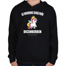 PRINTFASHION Unikornis királynők decemberben születtek (MAGYAR) - Gyerek kapucnis pulóver - Fekete gyerek pulóver, kardigán
