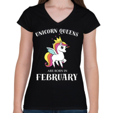 PRINTFASHION Unikornis királynők februárban születtek - Női V-nyakú póló - Fekete női póló