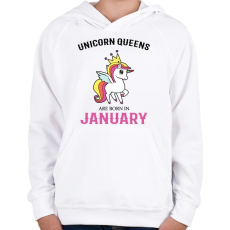PRINTFASHION Unikornis királynők januárban születtek - Gyerek kapucnis pulóver - Fehér