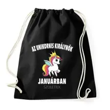 PRINTFASHION Unikornis királynők januárban születtek (MAGYAR) - Sportzsák, Tornazsák - Fekete tornazsák