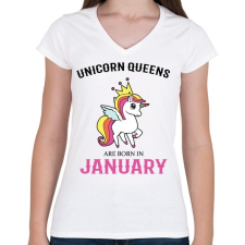 PRINTFASHION Unikornis királynők januárban születtek - Női V-nyakú póló - Fehér női póló