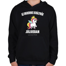 PRINTFASHION Unikornis királynők júliusban születtek (MAGYAR) - Gyerek kapucnis pulóver - Fekete
