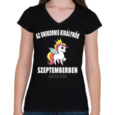 PRINTFASHION Unikornis királynők szeptemberben születtek (MAGYAR) - Női V-nyakú póló - Fekete női póló