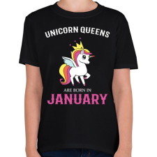 PRINTFASHION Unikornis királynők születésnapja Januárban - Gyerek póló - Fekete gyerek póló