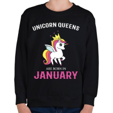 PRINTFASHION Unikornis királynők születésnapja Januárban - Gyerek pulóver - Fekete gyerek pulóver, kardigán