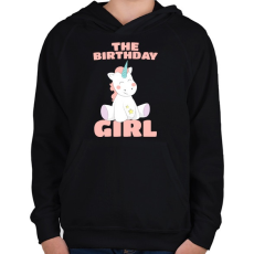 PRINTFASHION Unikornis kislány születésnap - Gyerek kapucnis pulóver - Fekete