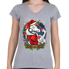 PRINTFASHION Unikornis mikulás - Női V-nyakú póló - Sport szürke női póló