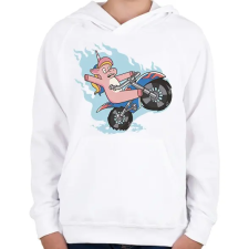 PRINTFASHION Unikornis motoron - Gyerek kapucnis pulóver - Fehér gyerek pulóver, kardigán