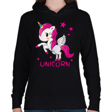 PRINTFASHION unikornis - Női kapucnis pulóver - Fekete