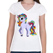 PRINTFASHION unikornis - Női V-nyakú póló - Fehér női póló