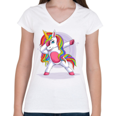 PRINTFASHION Unikornis - Női V-nyakú póló - Fehér