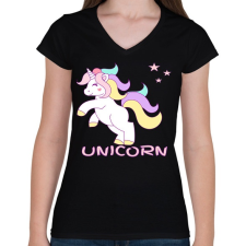 PRINTFASHION unikornis - Női V-nyakú póló - Fekete női póló