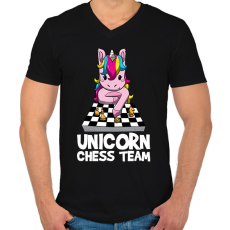 PRINTFASHION Unikornis sakk csapat - Férfi V-nyakú póló - Fekete