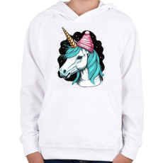 PRINTFASHION Unikornis sapkában - Gyerek kapucnis pulóver - Fehér