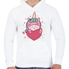 PRINTFASHION Unikornis szerelem - Férfi kapucnis pulóver - Fehér férfi pulóver, kardigán