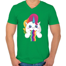 PRINTFASHION Unikornis szivárvány - Férfi V-nyakú póló - Zöld férfi póló