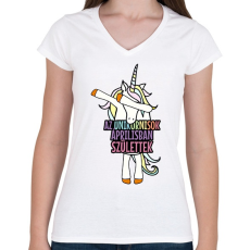 PRINTFASHION Unikornis szülinap április - Női V-nyakú póló - Fehér