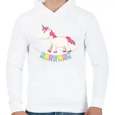 PRINTFASHION Unikornis szülinap - Férfi kapucnis pulóver - Fehér férfi pulóver, kardigán
