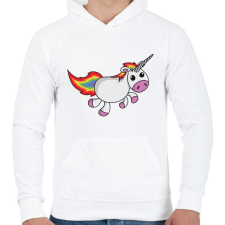 PRINTFASHION Unikornis vidáman fut - Férfi kapucnis pulóver - Fehér férfi pulóver, kardigán