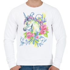 PRINTFASHION Unikornis virágokkal vízfesték - Férfi pulóver - Fehér