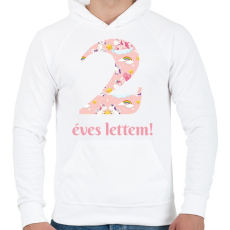 PRINTFASHION Unikornisos minta - Számmal - Férfi kapucnis pulóver - Fehér