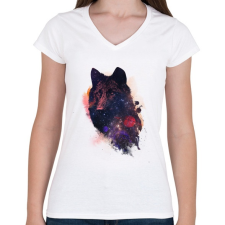 PRINTFASHION Universal wolf - Női V-nyakú póló - Fehér női póló