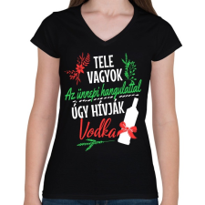 PRINTFASHION Ünnepi hangulat - Női V-nyakú póló - Fekete női póló