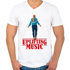 PRINTFASHION Uplifting Music Stranger Things - Férfi V-nyakú póló - Fehér férfi póló