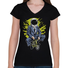PRINTFASHION Űrbiciklis - Női V-nyakú póló - Fekete női póló