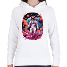 PRINTFASHION Űrhajós az űrben - Női kapucnis pulóver - Fehér női pulóver, kardigán