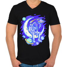 PRINTFASHION űrhajós - Férfi V-nyakú póló - Fekete férfi póló