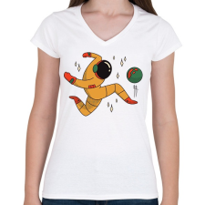 PRINTFASHION Űrhajós focista - Női V-nyakú póló - Fehér női póló